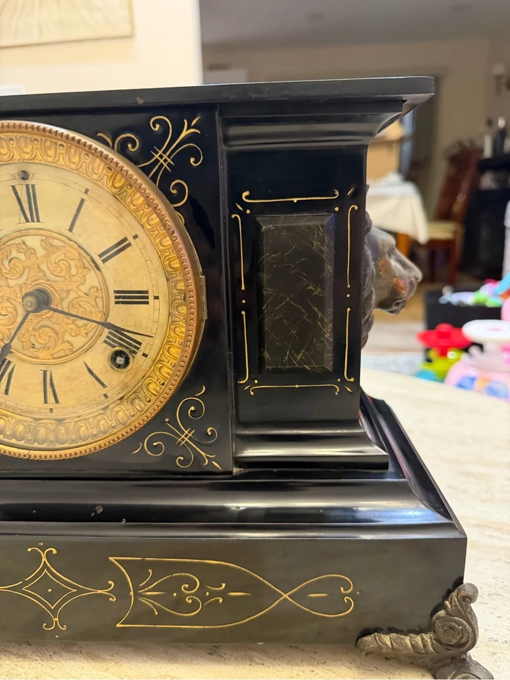 Antique Ansonia Iron 8 Day Mantle Clock *SUPER NICE* With Larger Lion's Heads